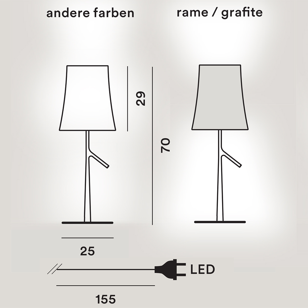 Foscarini Birdie Grande LED Tavolo, Maßzeichnung