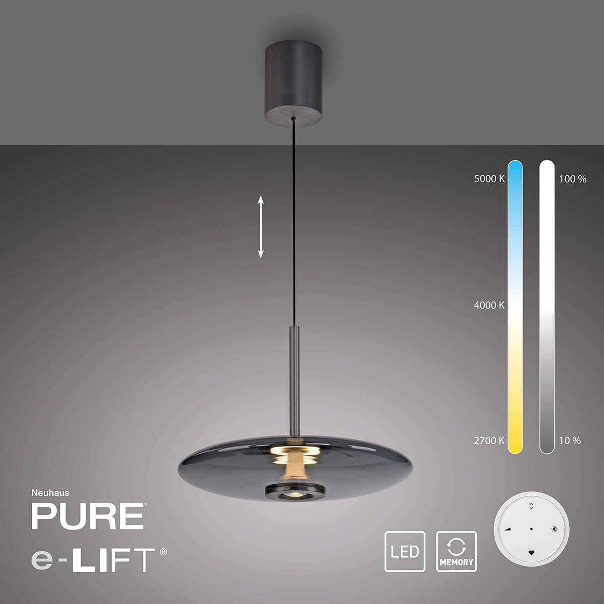 Neuhaus PURE E-Vitrum LED Pendelleuchte, grau