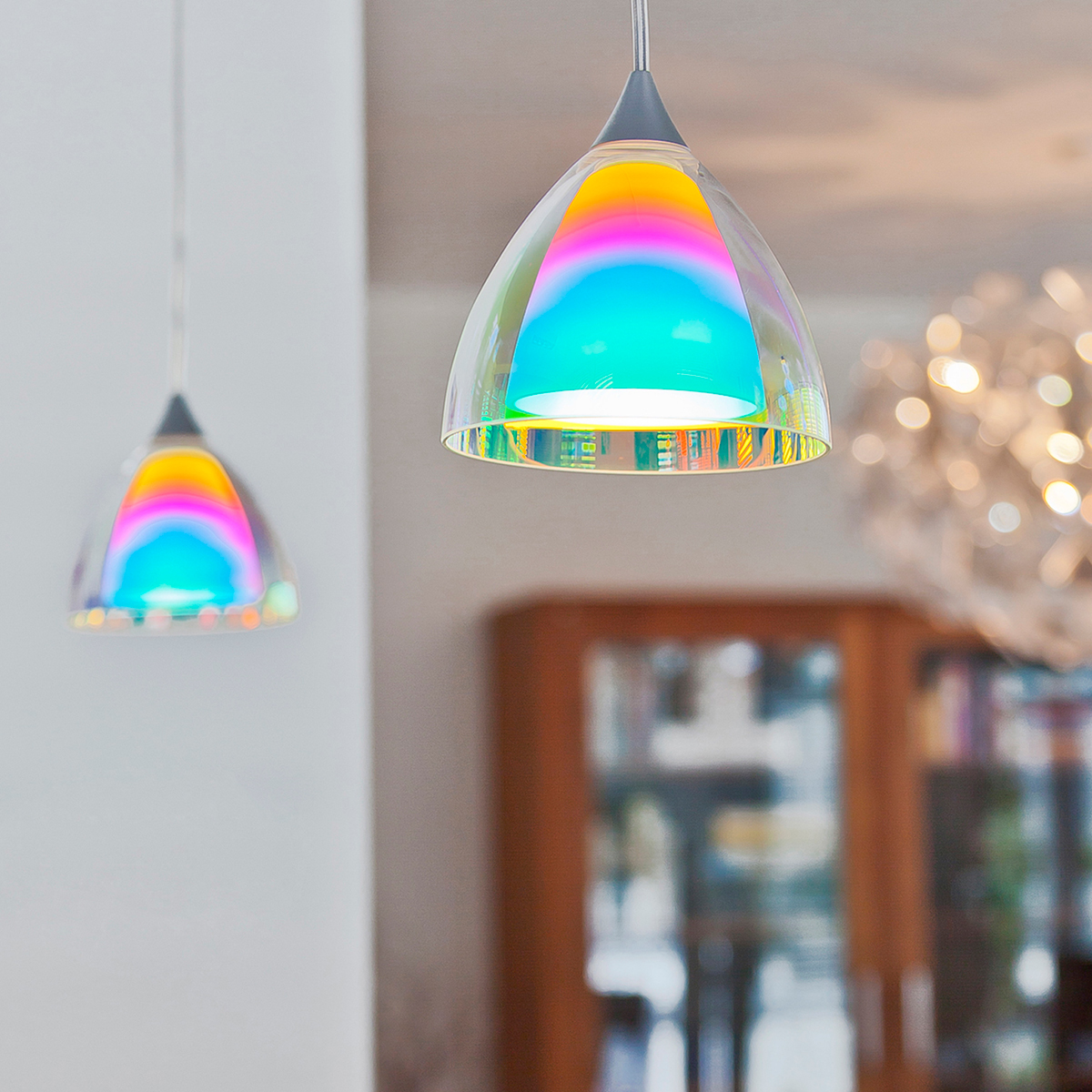 Bruck Duolare Silva Down 110 Pendelleuchte, Chrom matt, Glas: dichroitisch blau - magenta