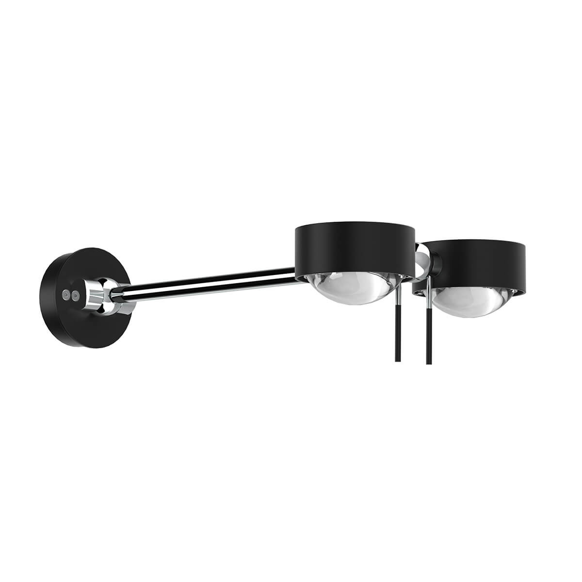 Top Light Puk Wing Twin Wand- / Deckenleuchte, 30 cm, Gehäuse, schwarz / Chrom, mit Einsätzen Glas satiniert / Linse klar (Einsätze nicht inbegriffen)