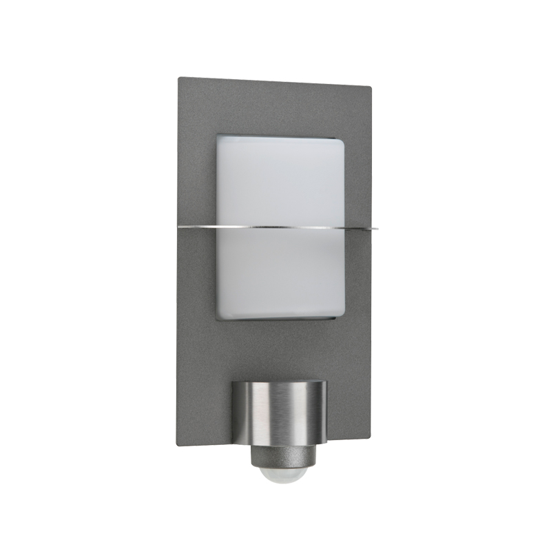 Albert Leuchten 6140 Außenwandleuchte mit Bewegungsmelder, Edelstahl / anthrazit, und G 107 Opalglas