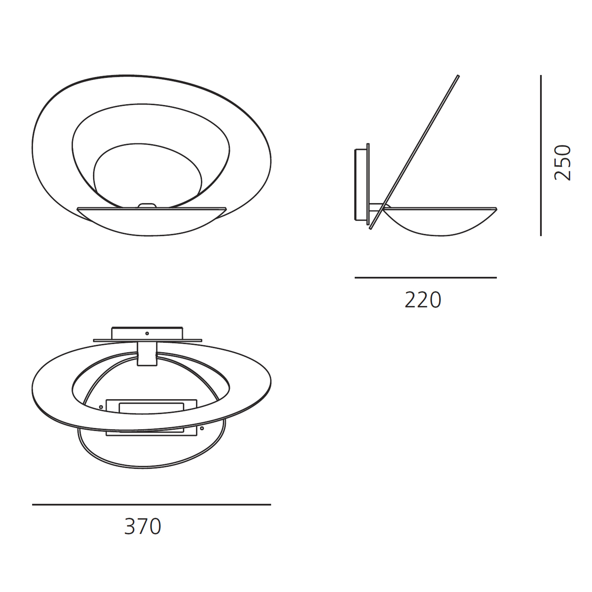 Artemide Pirce Parete, Maßzeichnung