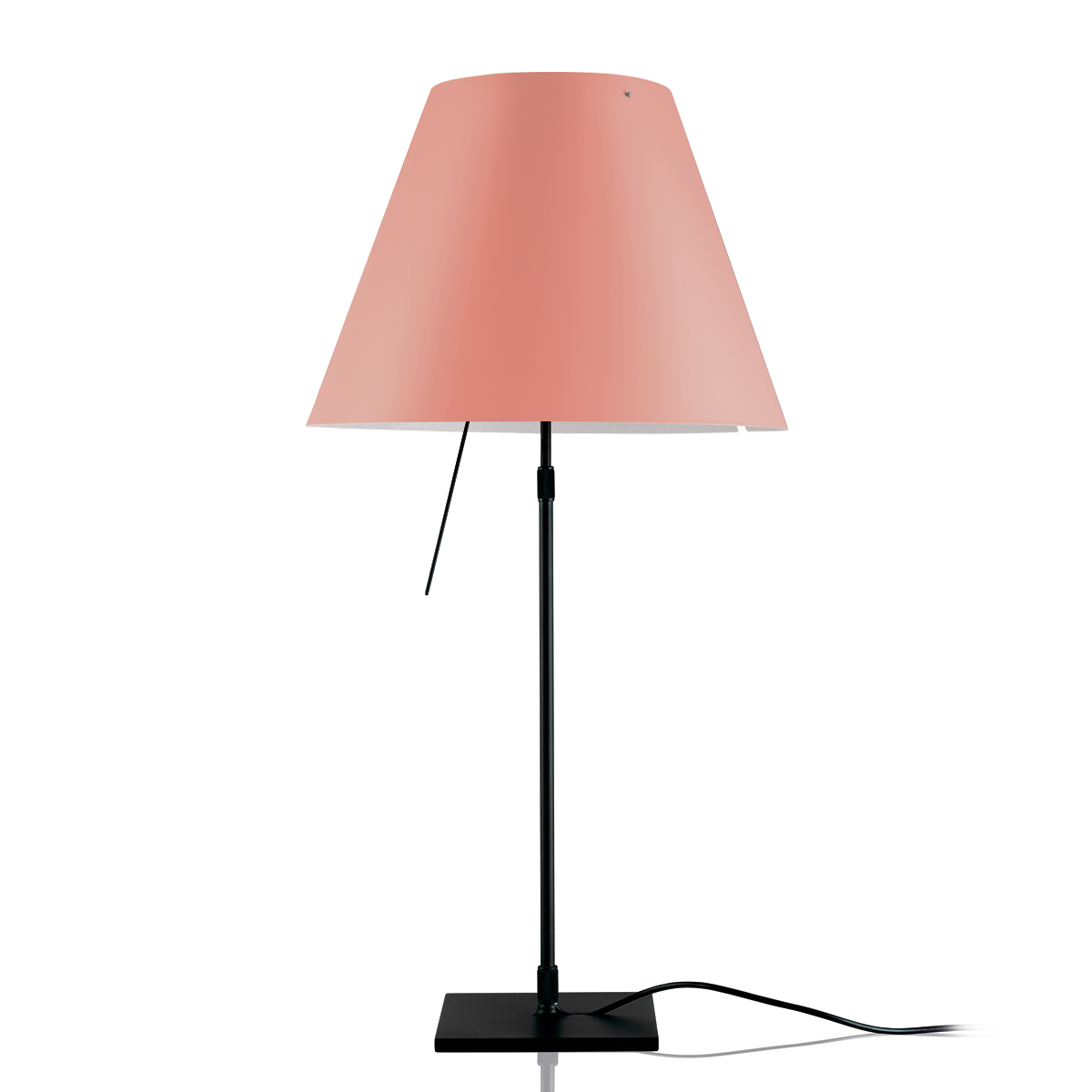 Luceplan Costanza Tavolo Teleskop mit Touchdimmer, schwarz, Schirm: mystisches Rosa (ausgeschaltet)