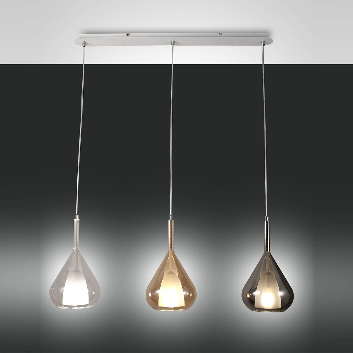 Fabas Luce Lila Pendelleuchte, 3-flg., transparent / amber / grau Lila Pendelleuchte, 3-flg.