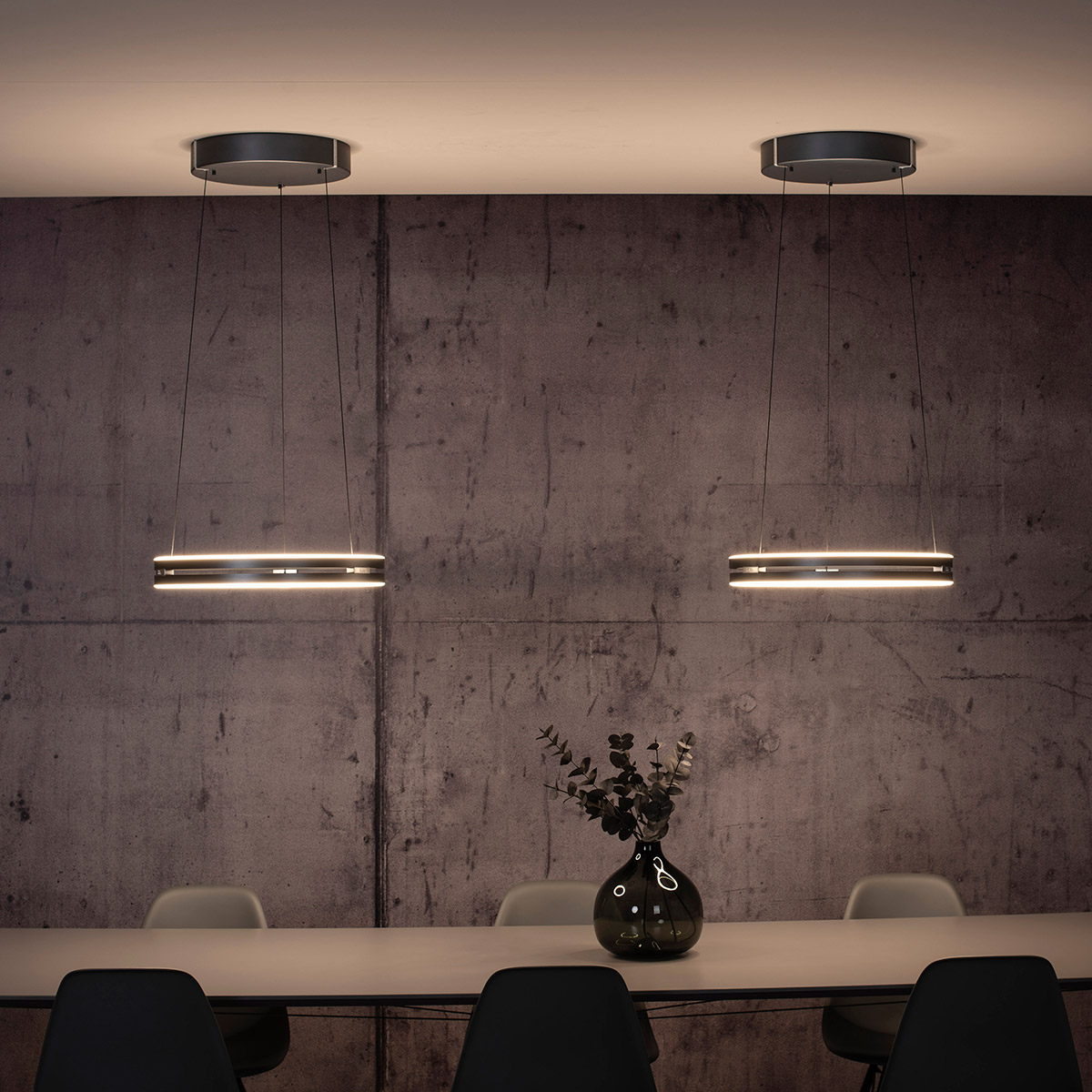 Neuhaus PURE PURE E-Loop LED Pendelleuchte mit e-LIFT und CCT, Ø: 50 cm, platin (grau eloxiert)