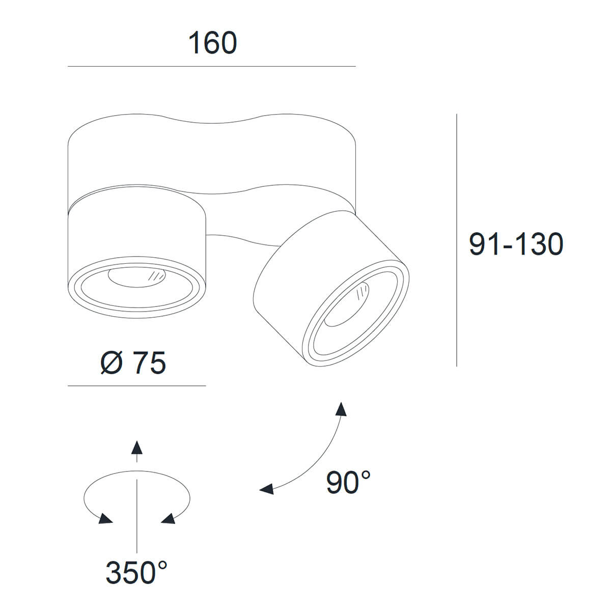 Egger Licht DLS Lighting Clippo S Duo LED Wand- / Deckenstrahler, Maßzeichnung
