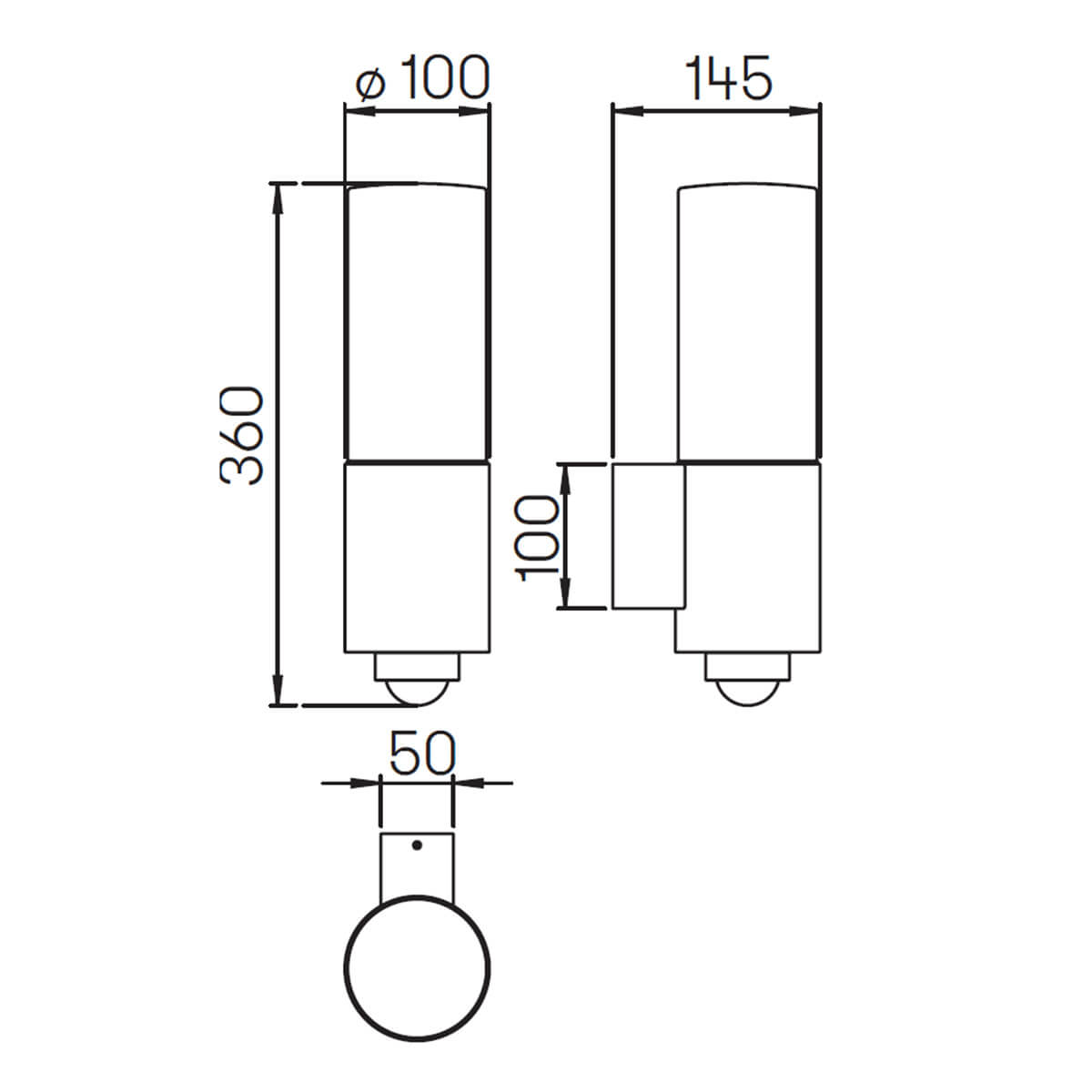 Albert Leuchten 0378 Wandleuchte mit Bewegungsmelder, Maßzeichnung