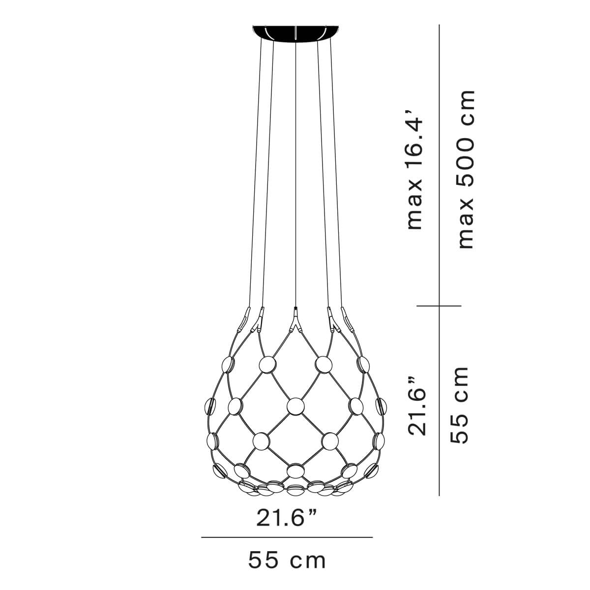 Luceplan Mesh LED Sospensione, Ø: 55 cm, Kabellänge: 500 cm, Maßzeichnung