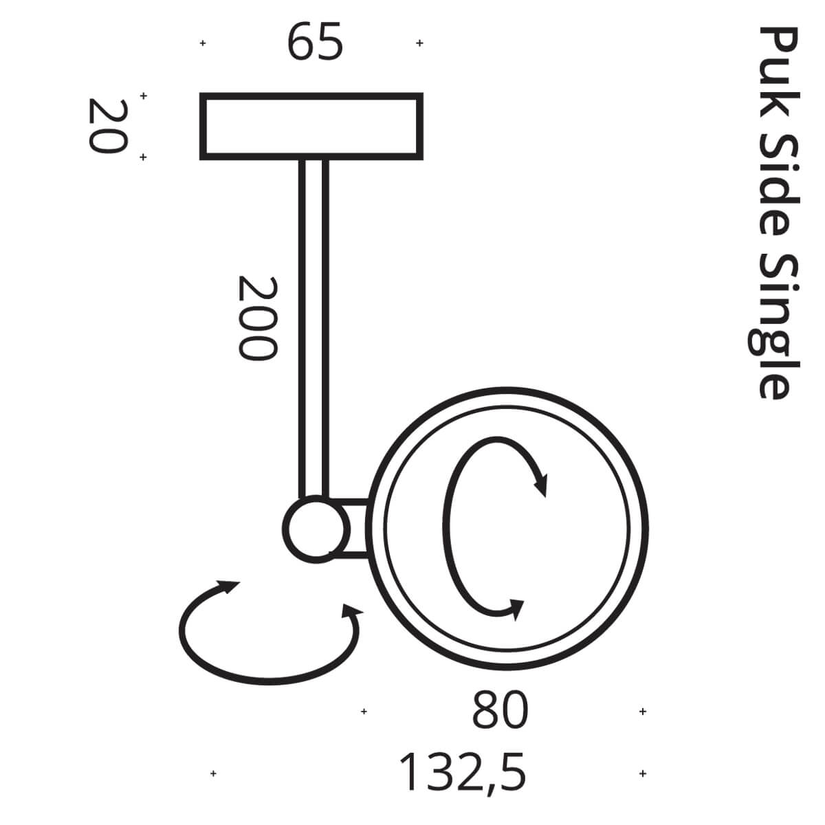 Top Light Puk Mini Side Single Ceiling LED Deckenleuchte, 20 cm, Maßzeichnung