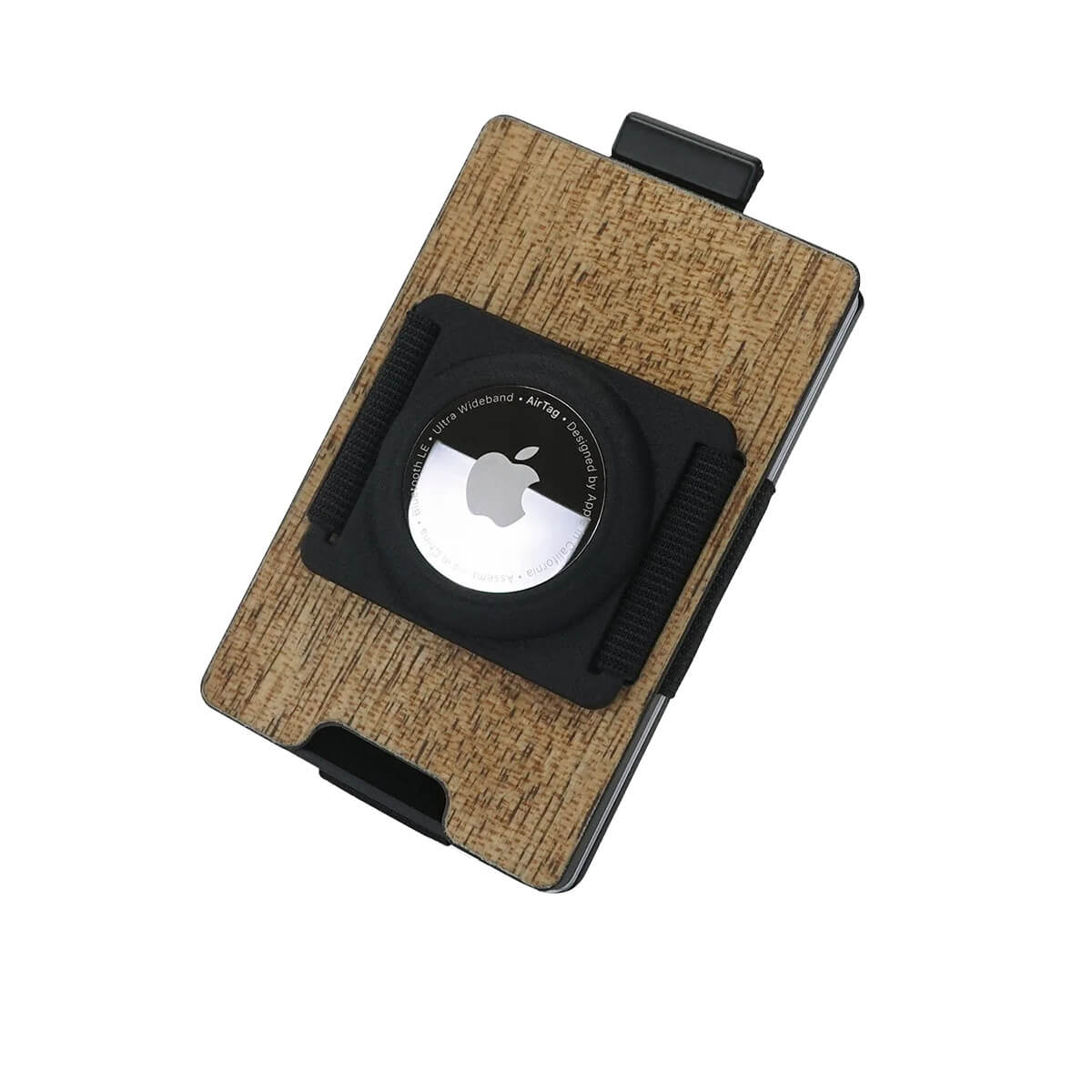 Aviator Wallet Wood x Carbon Fiber Slide Slim Wallet Geldbörse, inkl. AirTag Cash Clip (Rückseite) (Apple AirTag nicht inbegriffen)