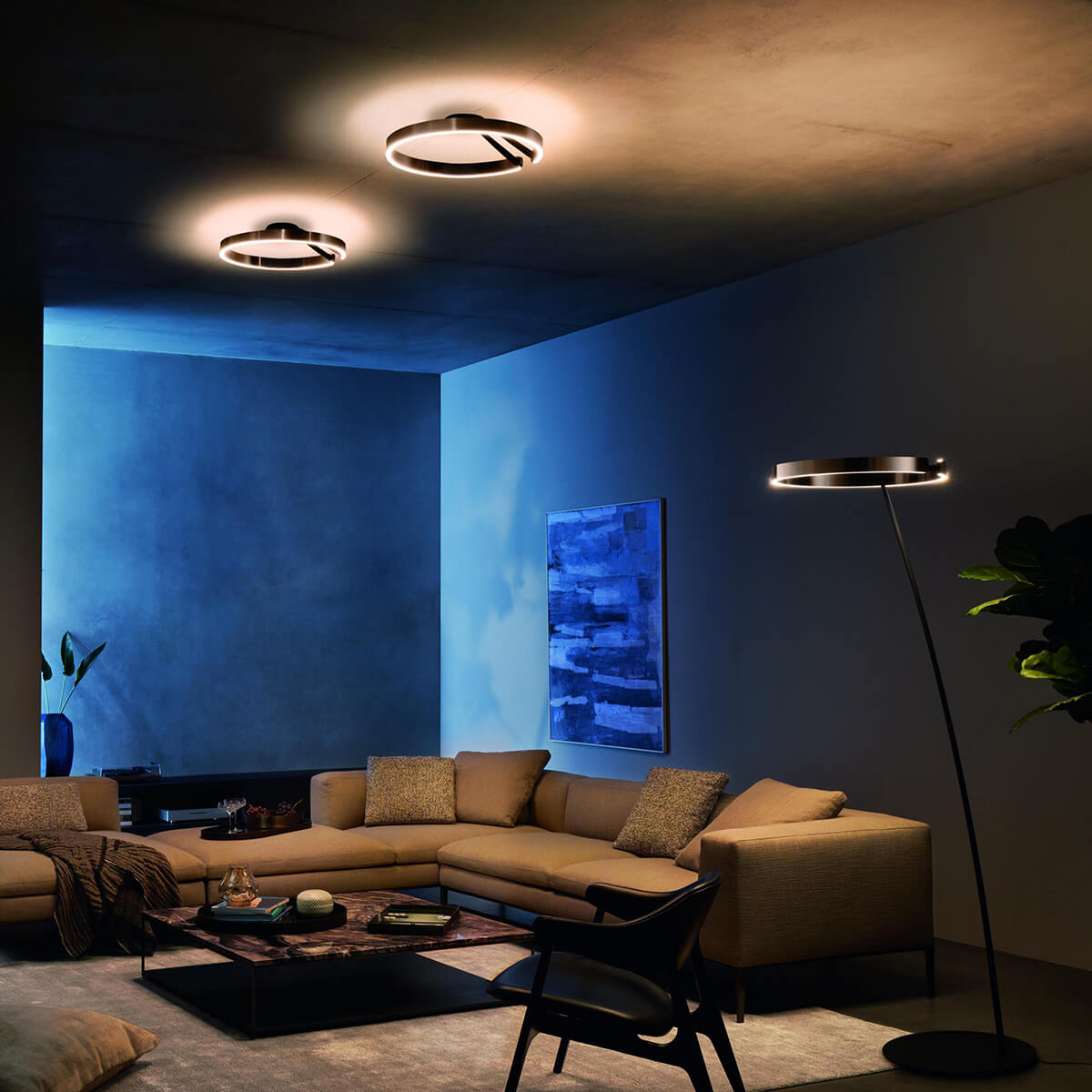 Occhio Mito raggio lusso Stehleuchte, scuro (black phantom / Marquina Marmor)