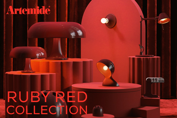 Artemide Ruby Red Collection with red designer lights for expressive interiors