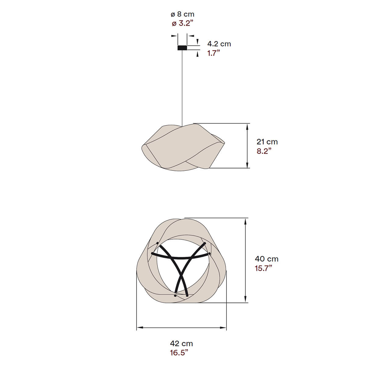 LZF Lamps Nut Pendelleuchte, Maßzeichnung