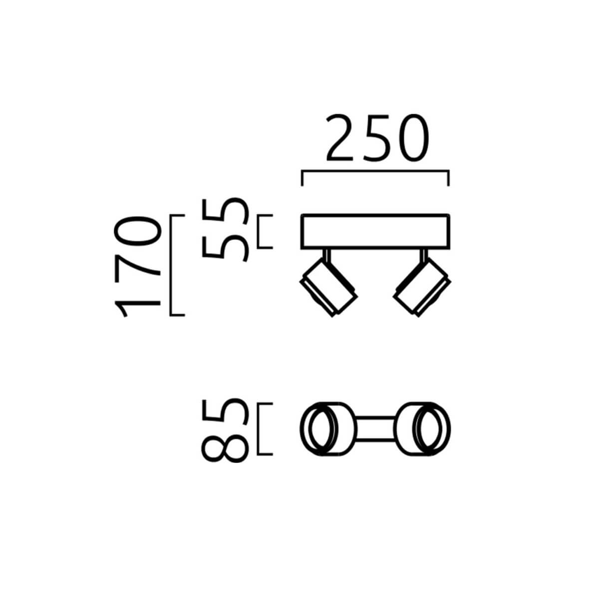 Helestra Pont LED Deckenaufbauleuchte, 2-flg., Maßzeichnung