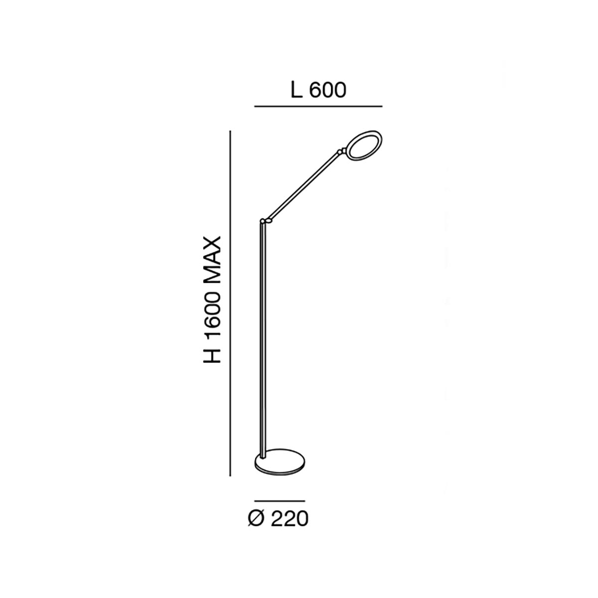 Fabas Luce Regina LED Leseleuchte, Maßzeichnung