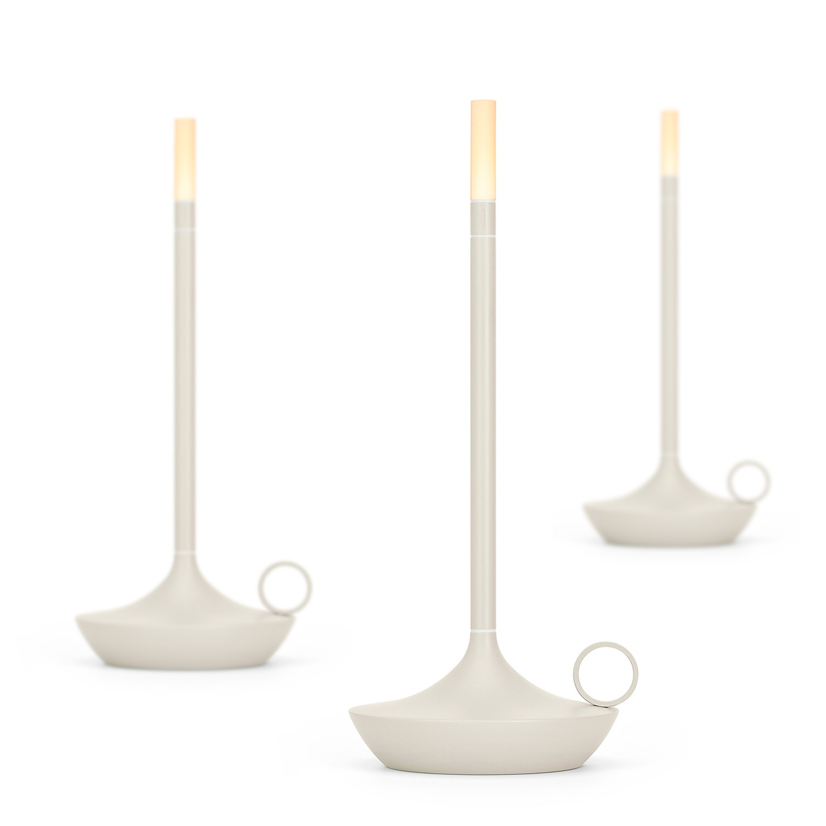Graypants Wick LED Akkuleuchte, 3er Set, nebelgrau (eingeschaltet)