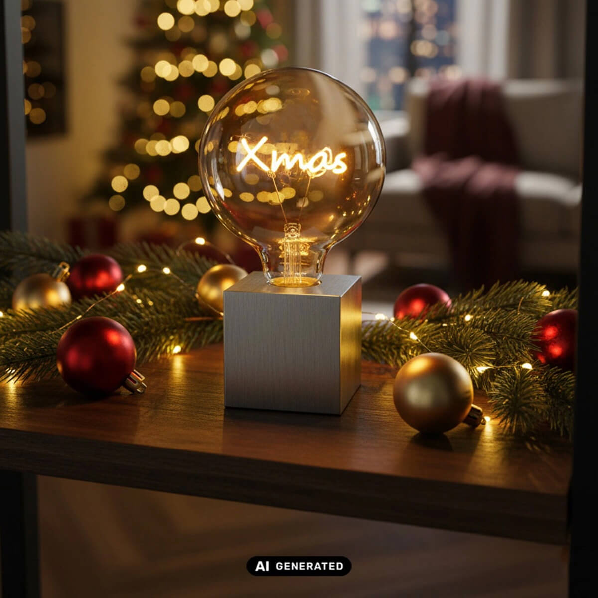 Cubic Tischleuchte mit Weihnachts-Leuchtmittel