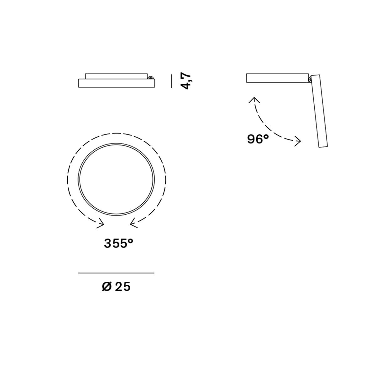 Rotaliana Venere W1 LED Wand- / Deckenleuchte, Maßzeichnung