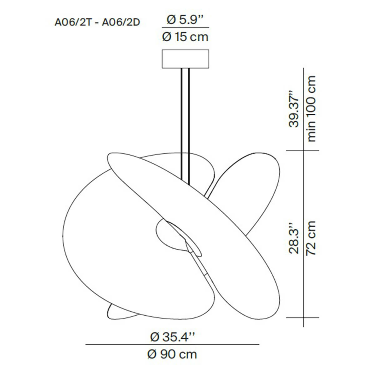 Luveplan Levante LED Sospensione, Ø: 90 cm, Maßzeichnung