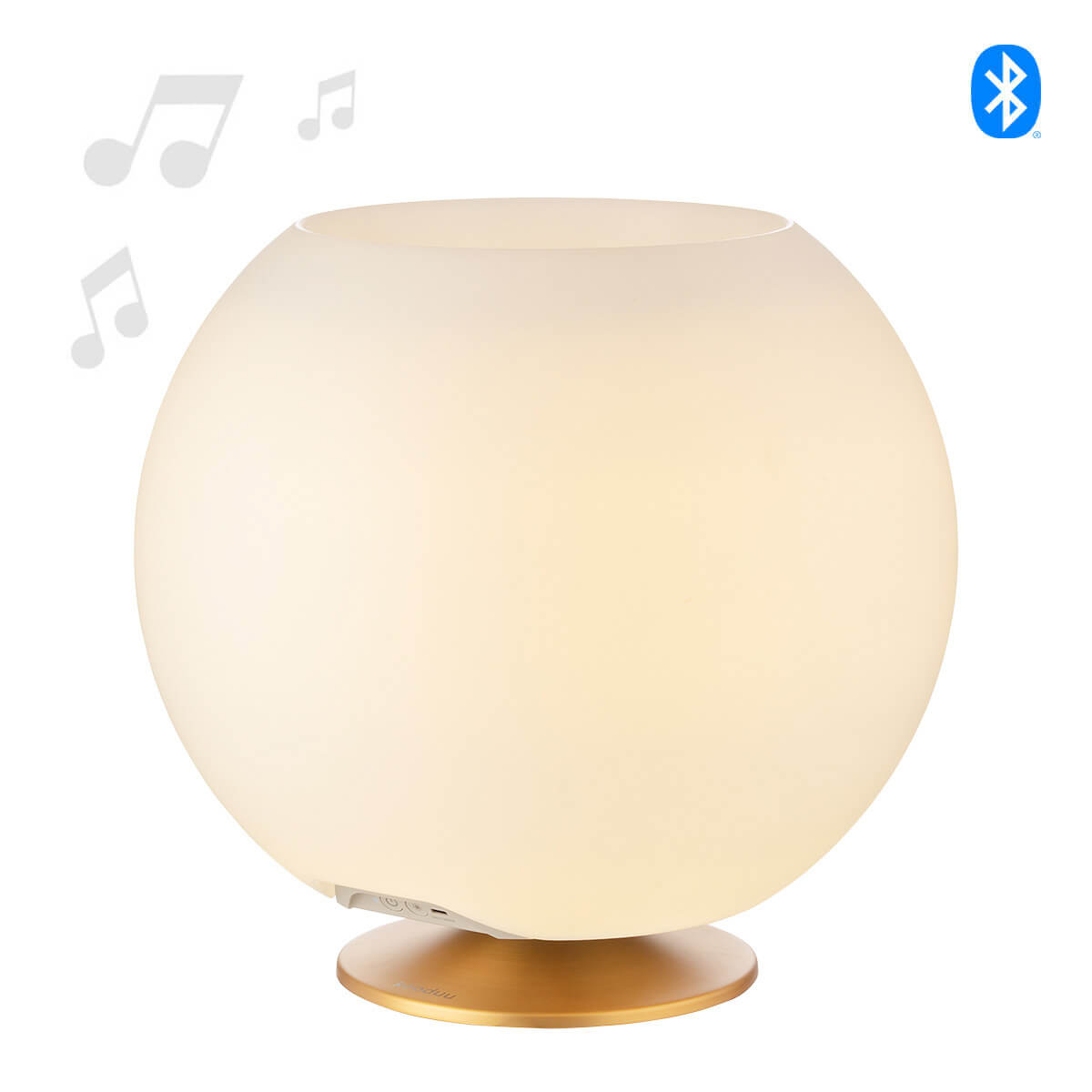 Kooduu Sphere LED Akkuleuchte, Bluetooth Lautsprecher & Weinkühler, Messing (eingeschaltet)