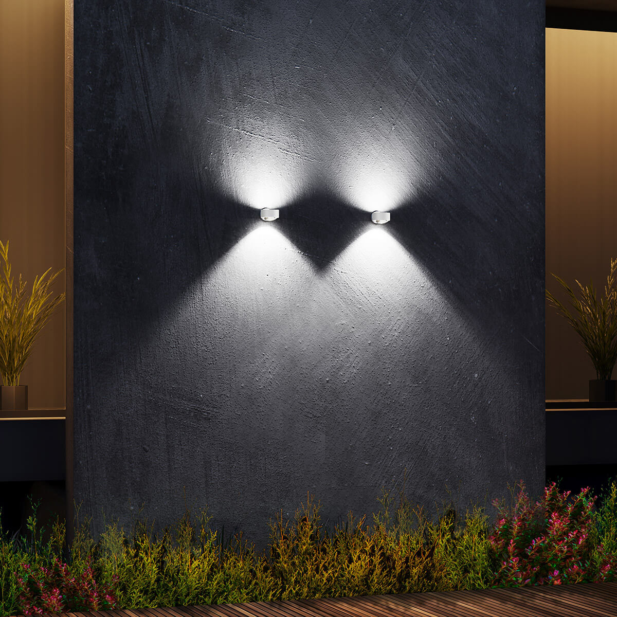 Top Light Puk Maxx Wall Outdoor LED Wandleuchte, weiß matt feinstrukturiert, mit Linse klar / Glas satiniert