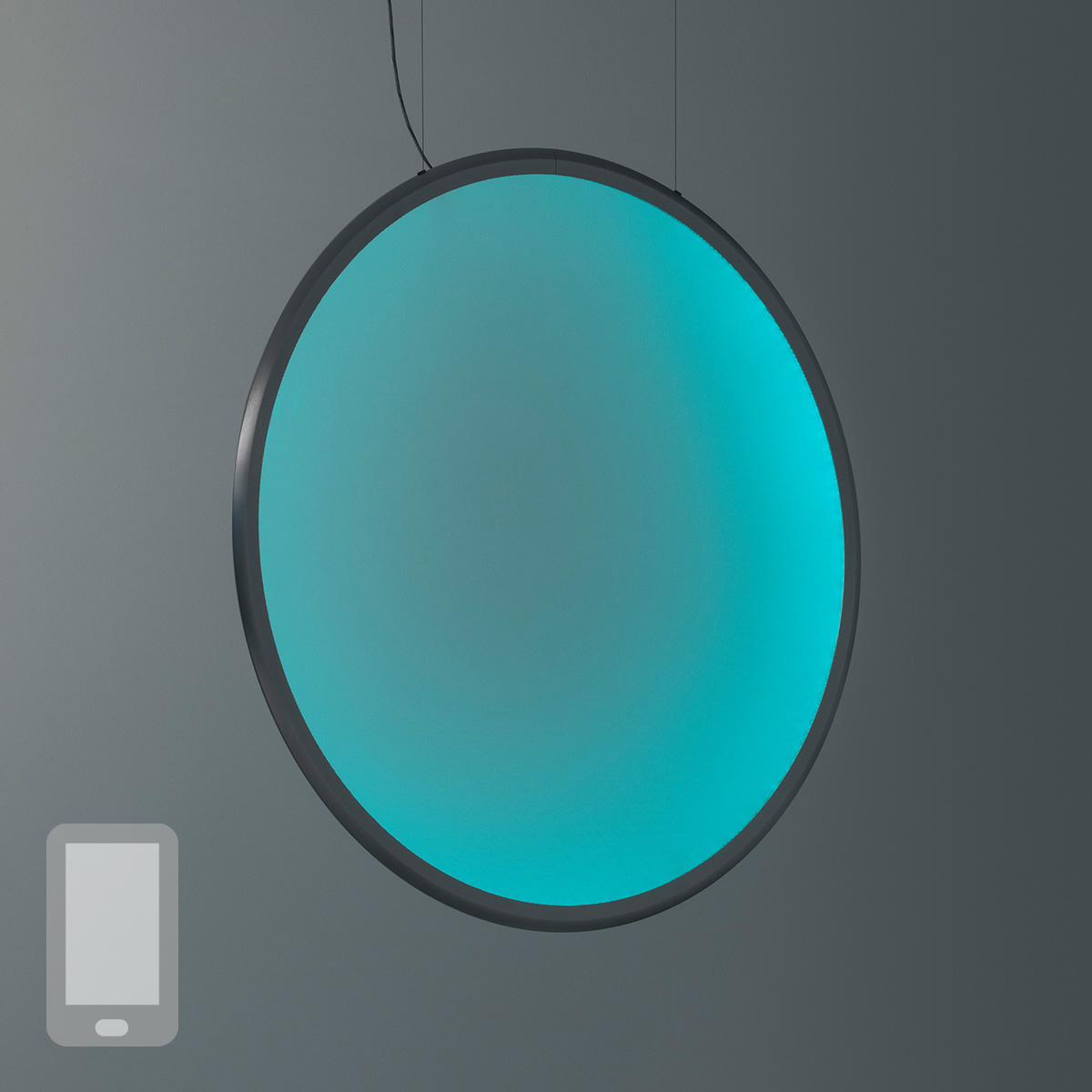 Artemide Discovery Vertical 70 RGBW LED Sospensione, App-kompatibel, Aluminium satiniert (Lichtfarbe blau)