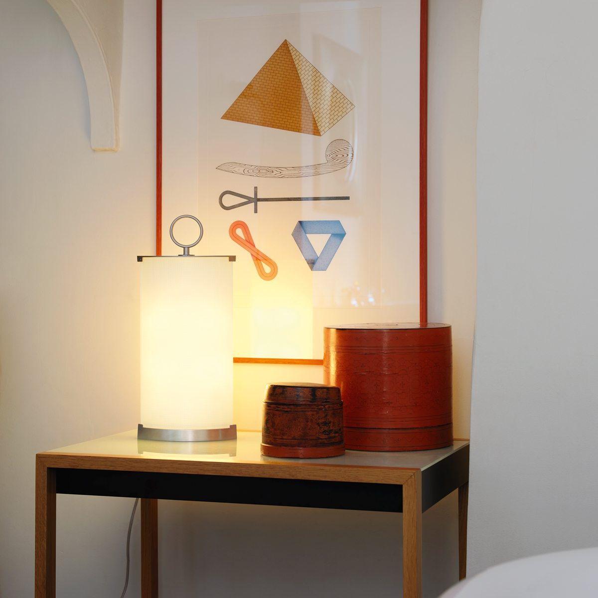 Fontana Arte Pirellina Tischleuchte, Nickel, Schirme: Pressglas