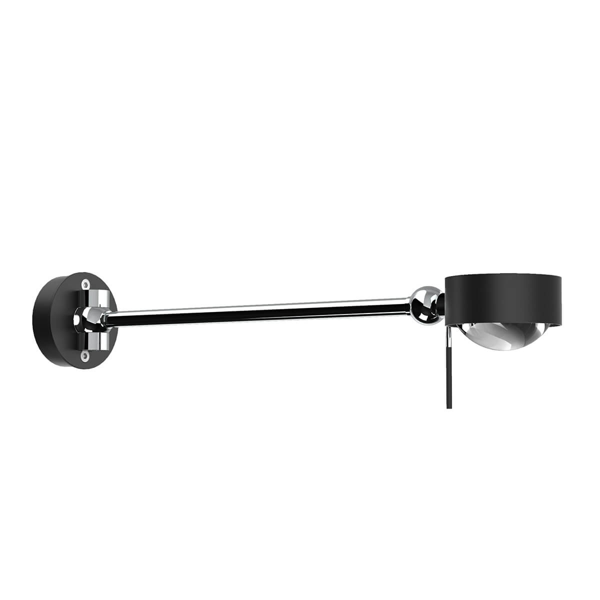 Top Light Puk Mini Hotel Wandleuchte, 30 cm, Gehäuse, schwarz matt / Chrom, mit Glas satiniert / Linse klar (nicht inbegriffen)