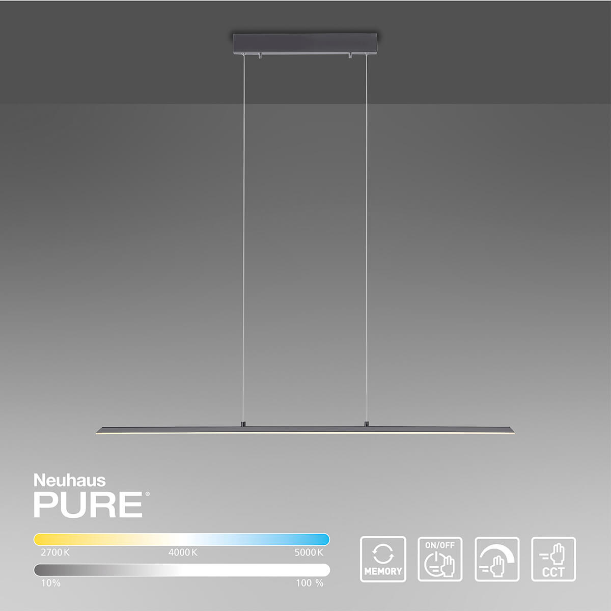 Neuhaus PURE Lite LED Pendelleuchte, Länge: 100 cm, anthrazit