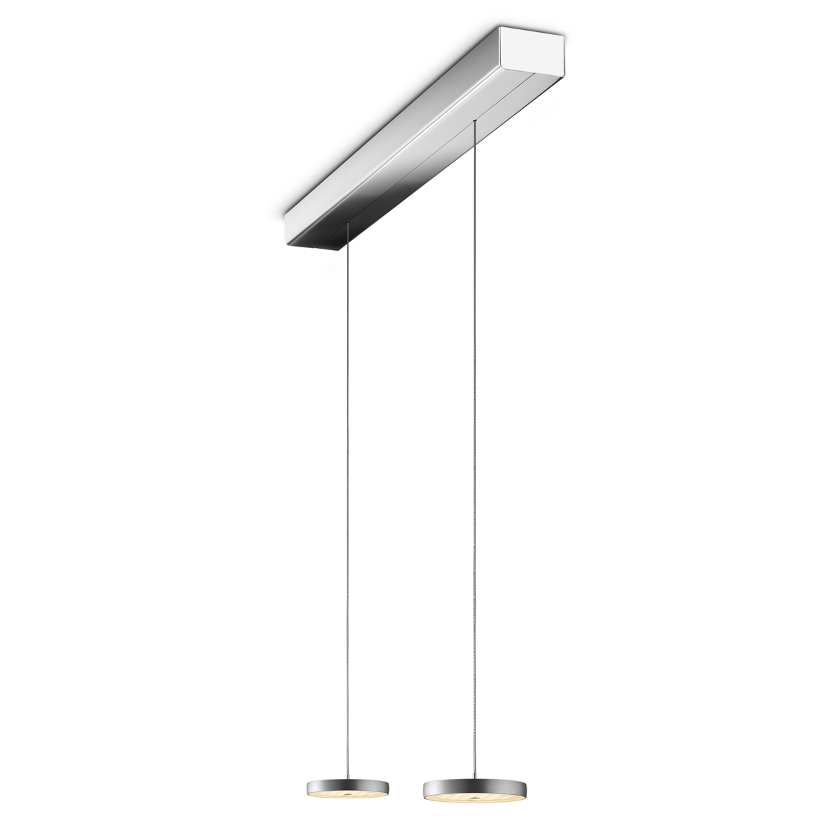 Oligo Decent LED Pendelleuchte, 2-flg., TW, unsichtbare Höhenverstellung, Baldachin: Chrom, Aluminium gebürstet