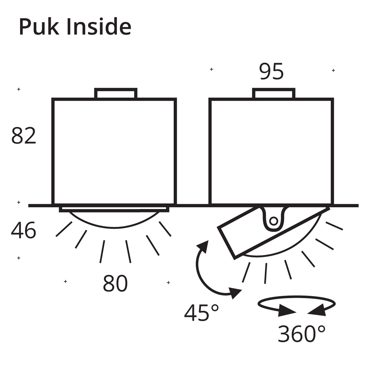 Top Light Puk Mini Inside Twin Einbauleuchte, Gehäuse, Maßzeichnung
