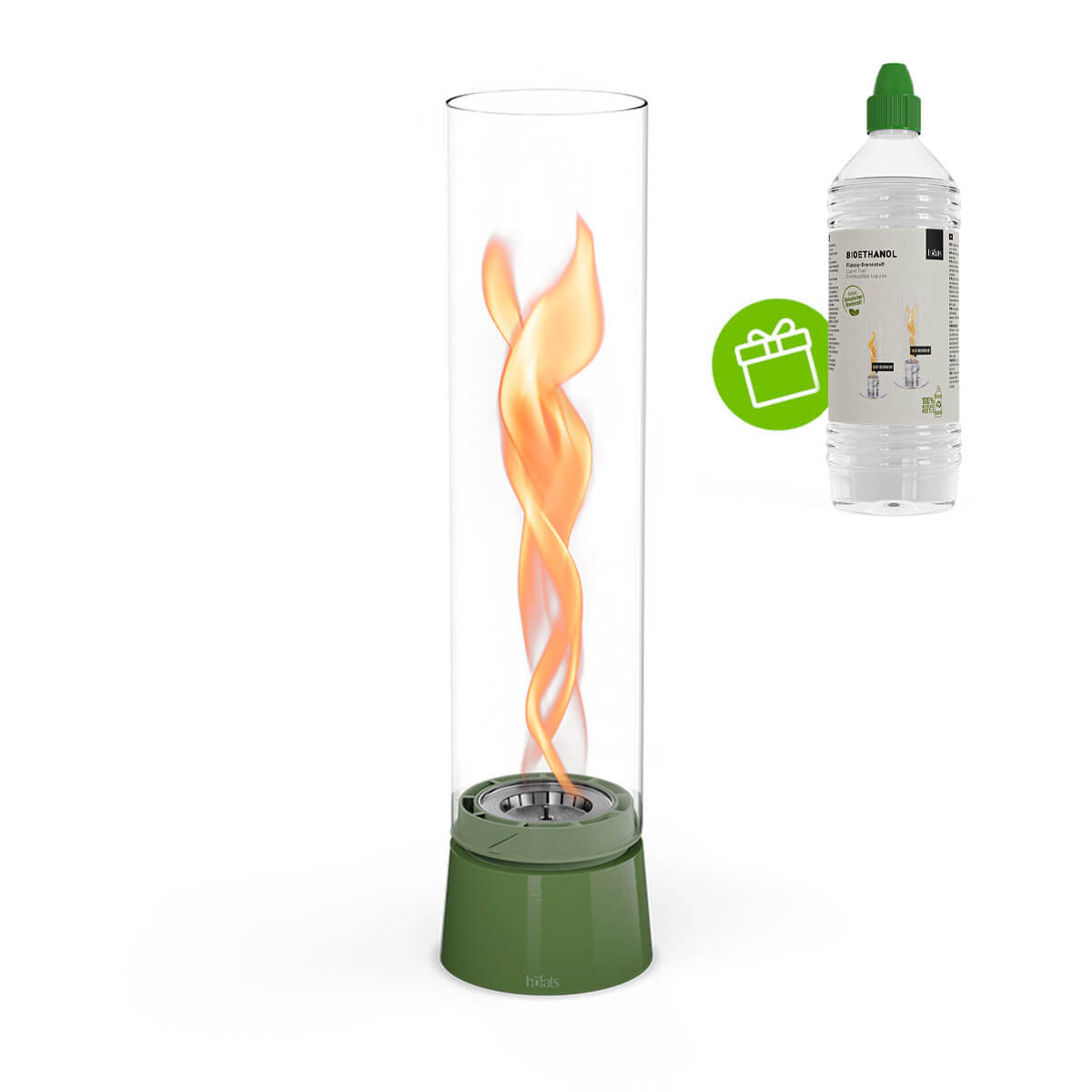 Höfats Spin air 1200 Tischfeuer & Windlicht, inkl. Bioethanol Flüssig-Brennstoff, Emaille grün