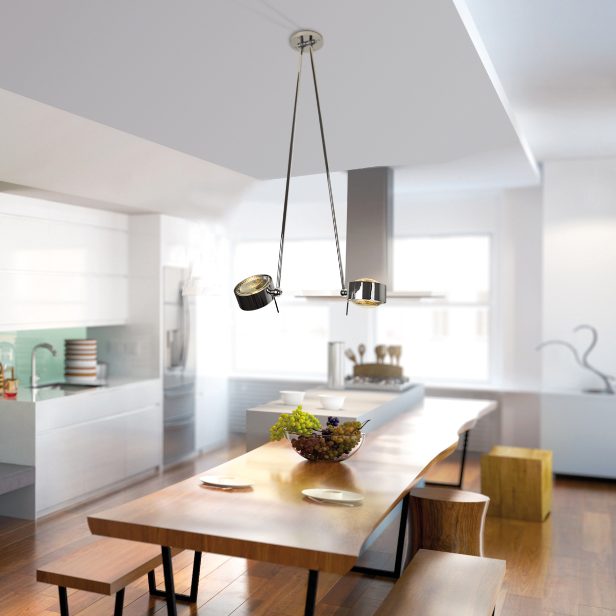 Top Light Puk Maxx Ceiling Sister Single LED, 100 cm, Chrom, mit Einsätzen Linse klar / Linse klar