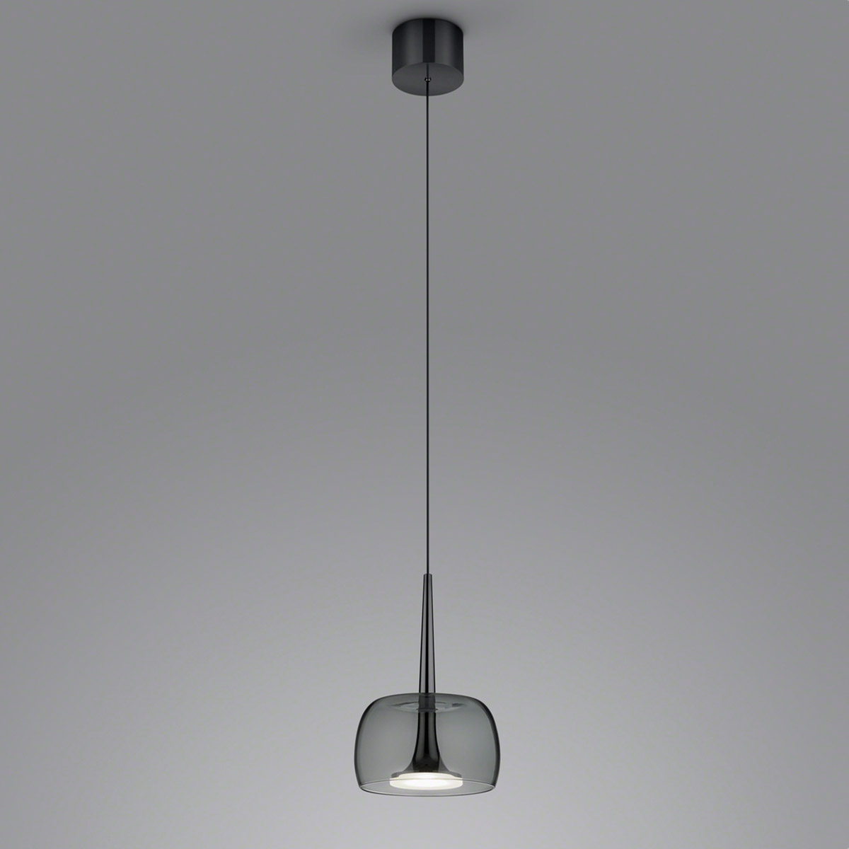 Helestra Flute LED Pendelleuchte, schwarzchrom, Glasschirm: grau