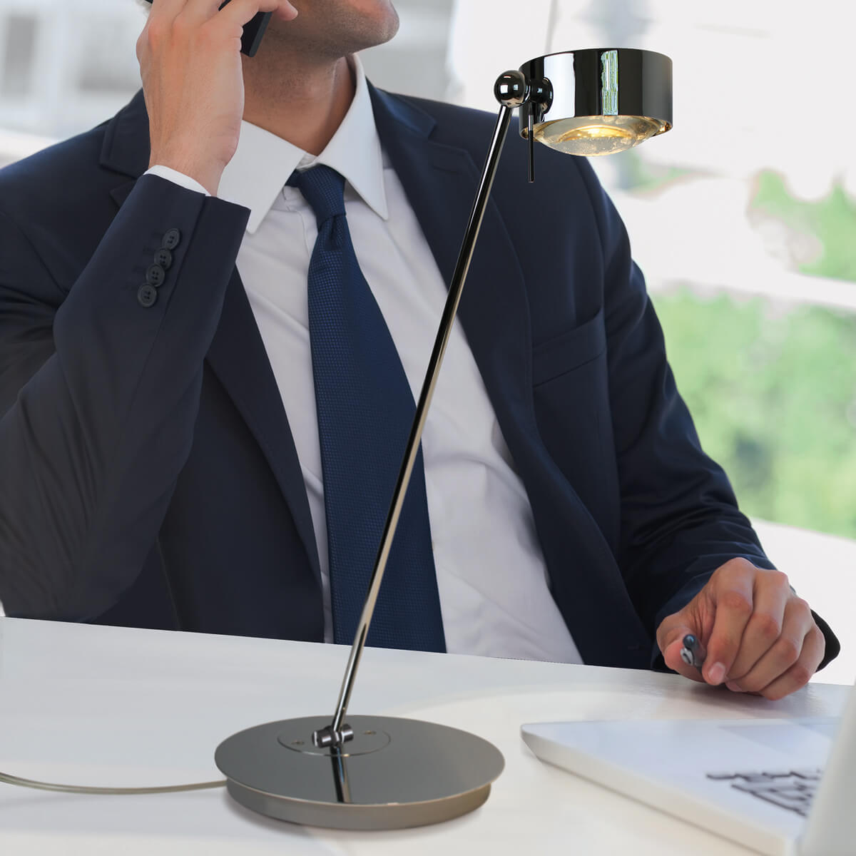 Top Light Puk Maxx Table Tischleuchte, 60 cm, Chrom, mit Linse klar / Glas satiniert