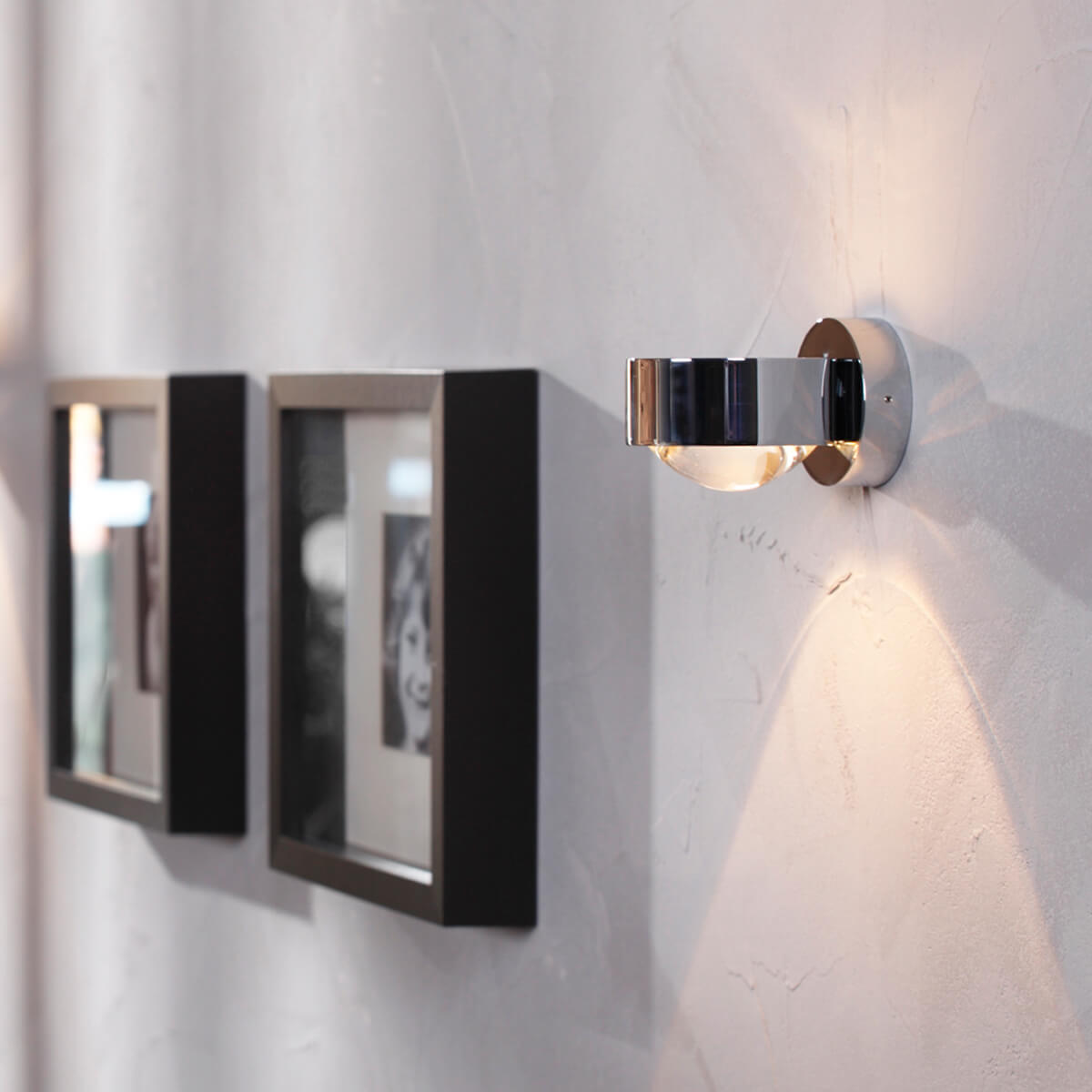 Top Light Puk Mini Wall Wandleuchte, Chrom, mit Linse klar / Glas satiniert