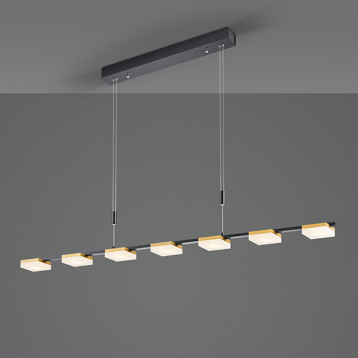 Bopp Plus Quad LED Pendelleuchte, 7-flg., anthrazit / Gold matt