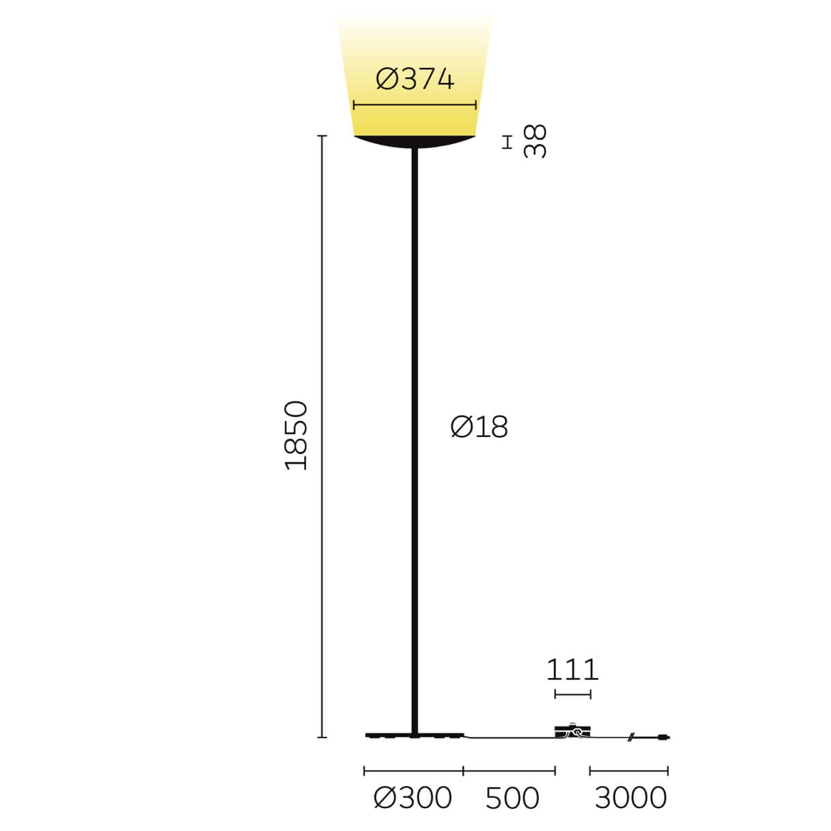 Belux Classic LED Stehleuchte, Maßzeichnung