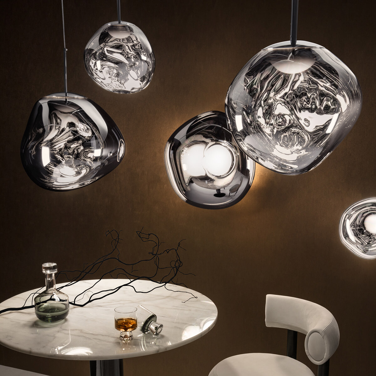 Tom Dixon Melt Mini LED Pendelleuchte und Melt LED Pendelleuchte, Silber