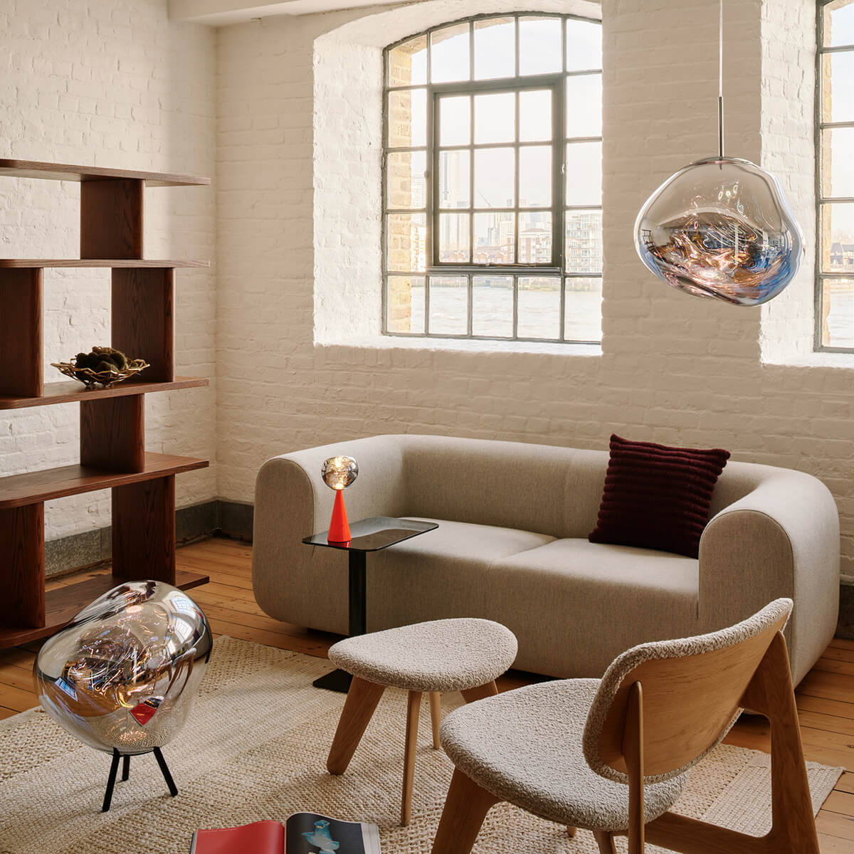 Tom Dixon Melt Large Portable LED Akkusteh- / Pendelleuchte, Silber