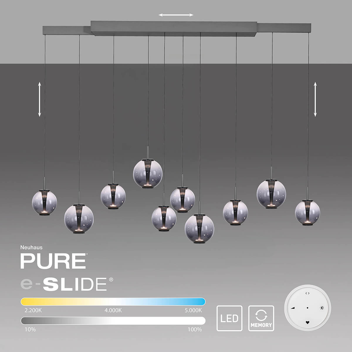 PURE E-Infinity Pendelleuchte mit e-SLIDE und CCT