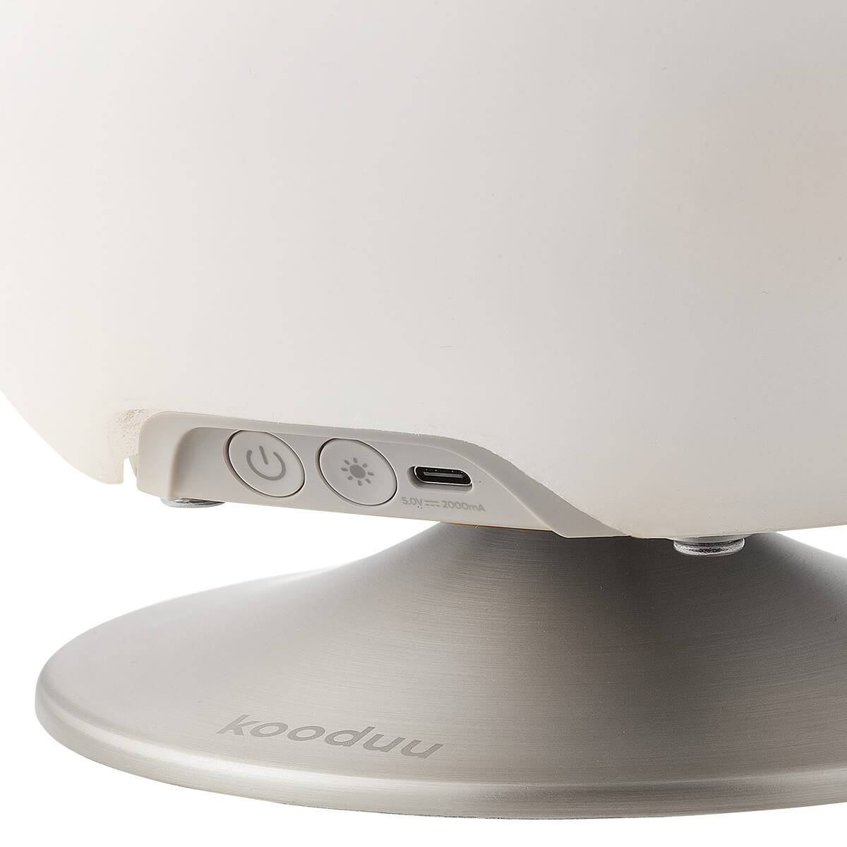 Kooduu Atmos LED Akkuleuchte, Bluetooth Lautsprecher & Weinkühler, Aluminium gebürstet, Bedienfeld