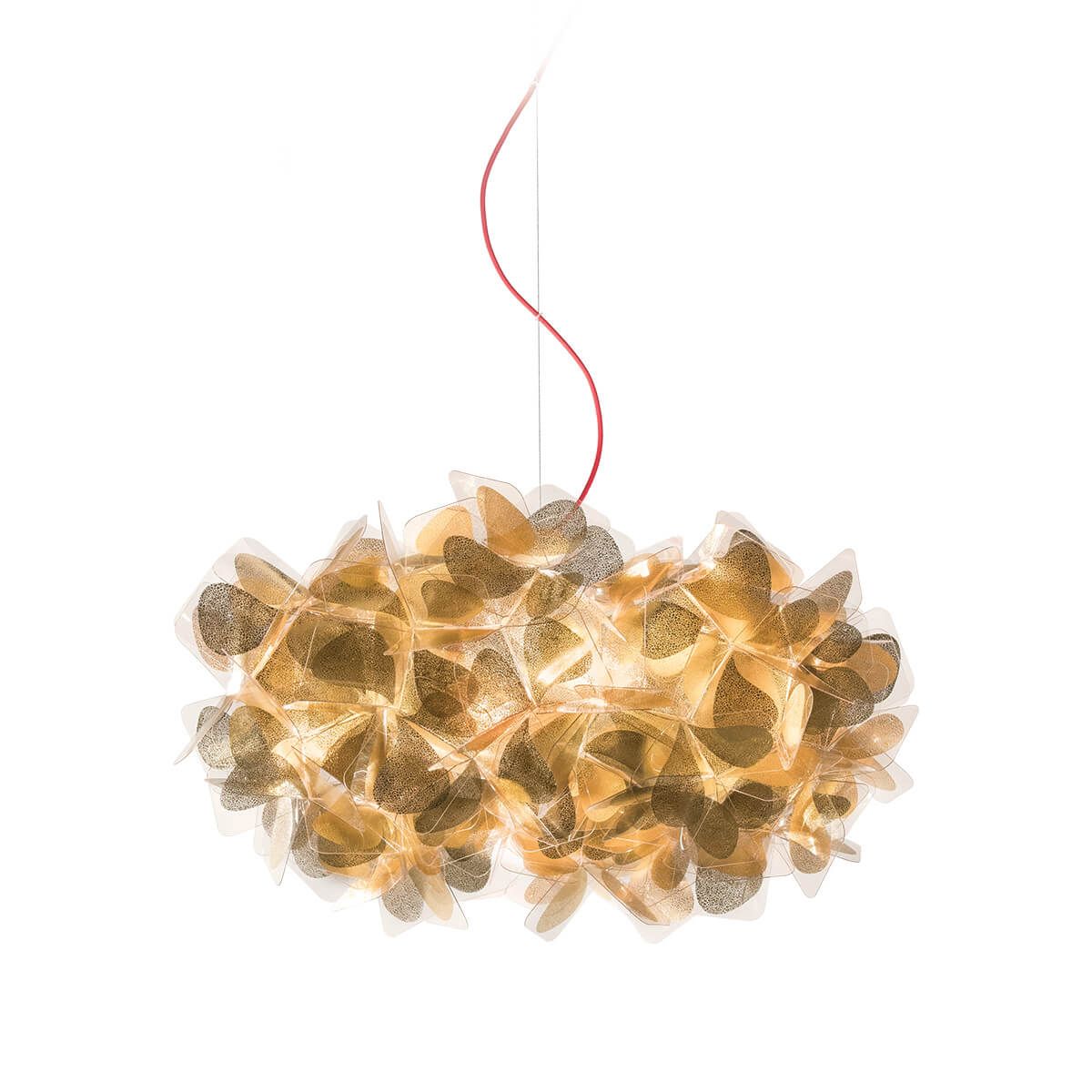Slamp Clizia Mama non Mama Suspension, Gold, Textilkabel: rot
