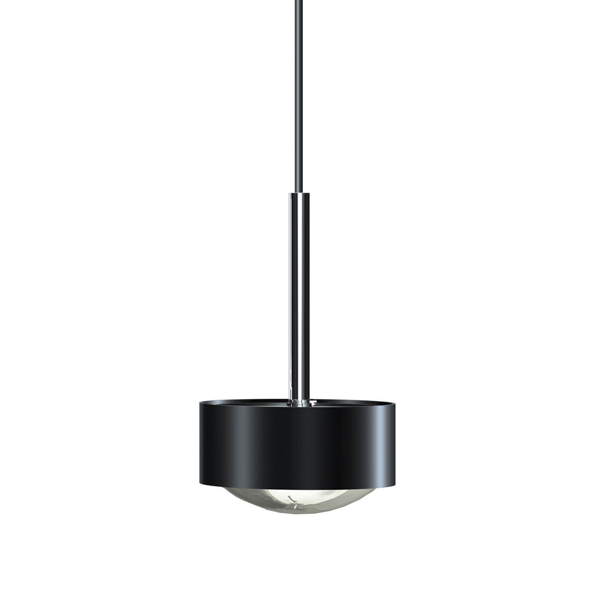 Top Light Puk Maxx Long One Pendelleuchte, Gehäuse, schwarz matt / Chrom, mit Linse klar (nicht inbegriffen)