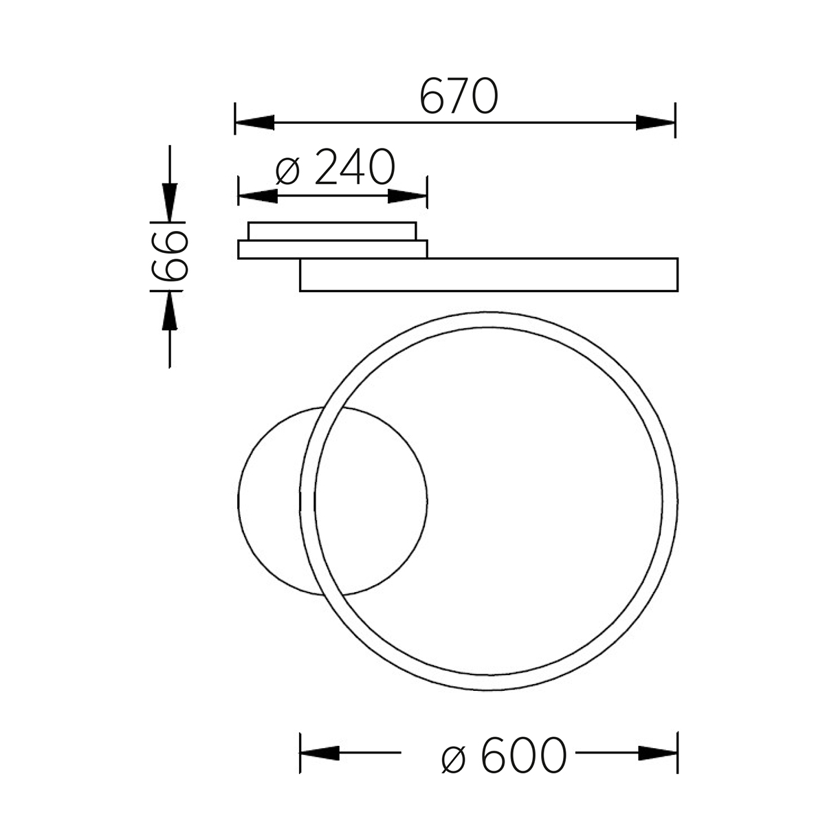 Knapstein Solea LED Deckenleuchte, Maßzeichnung