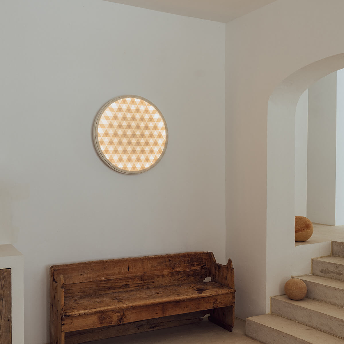 Milan, Loom LED Wandleuchte, Ø: 80,4 cm, Holz / nerzfarben