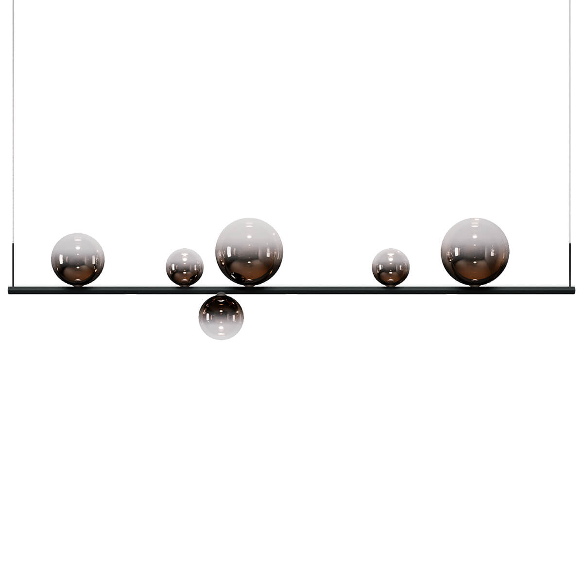 Lodes Random Stick LED Pendelleuchte, 6-flg., 2700 K, schwarz / rauchfarben glänzend