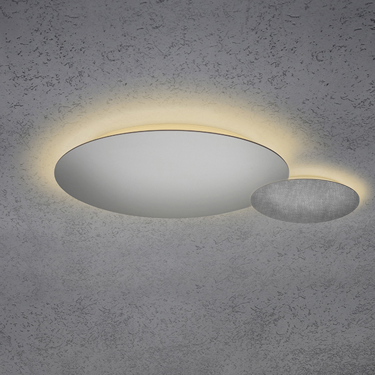 Escale Blade LED Wand- / Deckenleuchte, 2-flg., Ø 44 cm, Silber matt eloxiert, Ø: 44 cm und 24 cm, Betonoptik