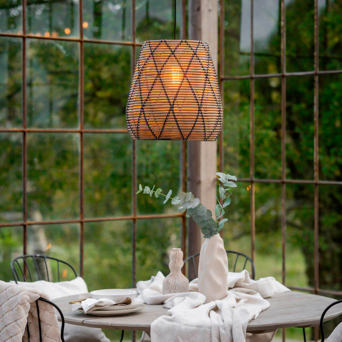 PR Home Lollo Outdoor Pendelleuchte, Ø: 38 cm, natur / schwarz