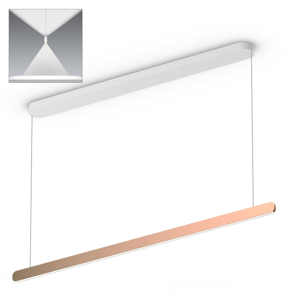 Occhio Mito volo 140 var up wide LED Pendelleuchte, Baldachin: weiß, Schirm: Roségold
